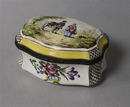 A Battersea enamel snuff box